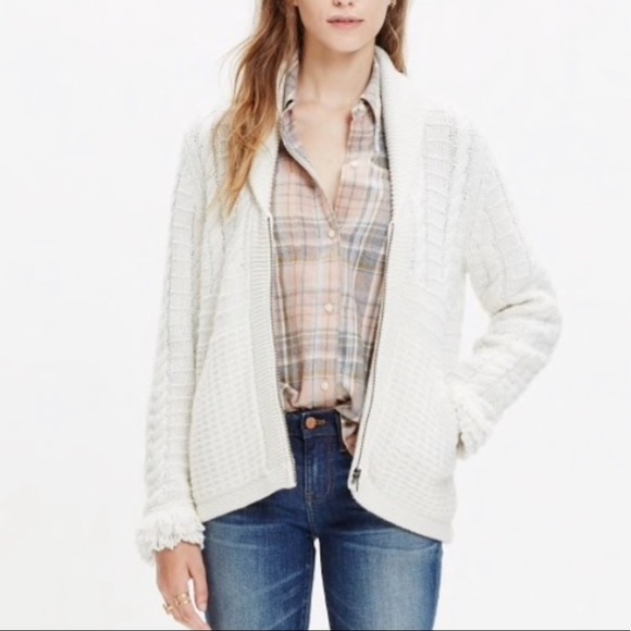 Madewell Sweaters - Madewell Fringe Zip Cardigan Small Alpaca Wool
